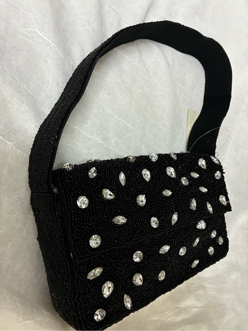 Black Crystal-Embellished Beaded Shoulder Bag